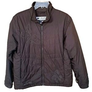 Columbia Jacket Women's Large Brown Embroidered Full Zip Casual Outdoor Pre-own